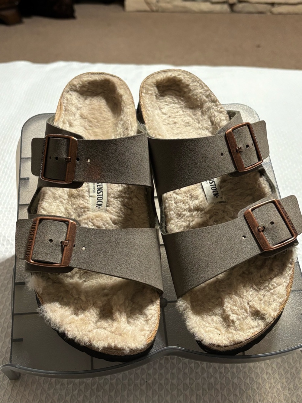 Birkenstock Shearling-Lined Slip-On in Beige